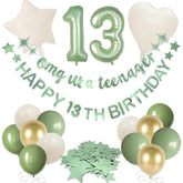 17pcs Sage Green "OMG Ur A Teenager" 13th Birthday Banner & Foil Balloons Set