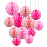 12Pcs 6" 10" Honeycomb Balls Decorations Hanging Tissue Paper Pom Poms For Birthday Party Valentine'S Day Wedding Girls Day Decorations(Pink)