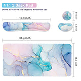 Ergonomic Large Mouse Pad And Keyboard Wrist Rest, Desk Pad For Keyboard And Mouse, 4-In-1 Large Gaming Mouse Pad With Wrist Support - Blue Marble