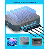 Charging Station For Multiple Devices : 5 Port Multi Usb-A Charger Stations Multi-Device Organizer Charging Dock Designed For Iphone Ipad Cell Phone Tablets (7 Short Cables Included), Gray