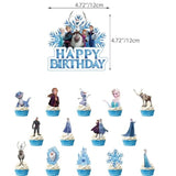 49Pcs Frozen Theme Party Set with DIY Cake Toppers and Backdrop for Kids