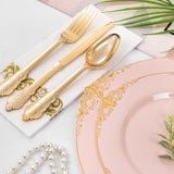 350Pcs Pink Plastic Plates - Pink Dinnerware Sets For 50 Guests - 100 Disposable Plates, 150 Gold Plastic Silverware, 50 Cups, 50 Napkins For Wedding & Party