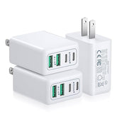 Usb C Wall Fast Charger Block, 3Pack 40W 4-Port Type C Charger Fast Charging Blocks Pd Power Adapter+Qc 3.0 Usb Multiport Charger Brick For Iphone 16/15/14/13/12 Pro Max, Ipad, Galaxy S25/S24