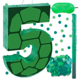16 Inch Turtle Number 5 Pinata, Turtle Birthday Decorations, Turtle Theme Pinata With 16 Inch Stick Blindfold Confetti For Boy Girl Kids 5Th Birthday Party Supplies(5Th)