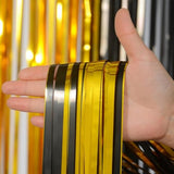 Black & Gold Foil Tinsel Backdrop 3.2x8ft Fringe Curtain 2 Pack