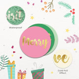 Colorful Christmas Stickers | Gold Foil | 1.4 Inch | Inspirational Positive Word | Waterproof | 135-Pack For Christmas Gifts, Holiday Stickers For Envelopes