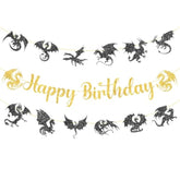 Dragon Birthday Party Banner Black Dragon Party Banner Dragons Birthday Hanging Decorations For Boys Girls Men Baby Shower Dinosaur Theme Happy Birthday Wall Decorations Supplies
