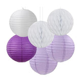 Purple-White Lavender Party Decorations Streamers - 14Pcs Women Girl Birthday Paper Lanterns Fan,Tissue Pom Poms,Baby Bridal Shower Wedding Engagement Bachelorette Graduation Decor