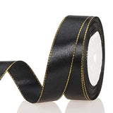 25 Yards 1 Inch Black Satin Ribbon With Gold Edges, Gold Border Fabric