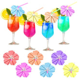 Fun Umbrella Drink Straws, Tropical Cocktail Straws With Mini Umbrella, Tiki & Hawaiian Party Decorations, Colorful Parasol Straw For Margarita, Pina Colada, Mojito, Summer Beverages. 50 Pcs