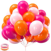 Pink And Orange Balloons 60Pcs 12 Inch Orange Hot Pink Light Pink Latex Balloons With Ribbons For Birthday Baby Shower Wedding Graduation Tropical Party Decoration
