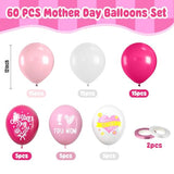 Mother's Day Balloons, 60 Pcs Pink White Mom Print Party Decor
