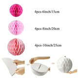 12Pcs-6Inch,8Inch,10Inch Pom Poms Tissue Paper Honeycomb Balls Flower Ball Wall Decor Pom Poms Decoration For Birthday Party Wedding (12Pcs-6In,8In,10In, Pink Set)