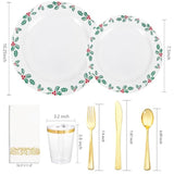 175 Pcs Christmas Plates Set & Holly Berry Plates - Christmas Plates Disposable Include 50 Christmas Plastic Plates,25 Forks, 25 Knives, 25 Spoons, 25 Napkins Ideal For Xmas Party
