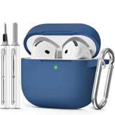 For Airpods 4 Case 2024 Come With Cleaner Kit,Soft Silicone Protective Cover For Apple Airpods 4Th Generation Cases With Keychain,Compatible With Airpod 4 Case For Women Men-Midnight Blue