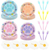 96 Pcs Blue Dog Birthday Party Plates And Napkins Set Pink Blue Plates Daisy Flower Napkins Dog Paw Tableware For Baby Shower Puppy Theme Birthday Party Supplies