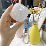 Compatible With Samsung Galaxy Buds 2 Pro/Pro 2 Case With Pearl Keychain Cute Shockproof Protective Cover White