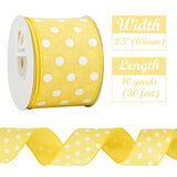 Yellow Polka Dot Burlap Ribbon Wired Edge Ribbon 2.5 Inch X 10 Yards Y