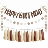 17Pcs Brown Tan Neutral Bithday Sign Banner Beige Cream Nude Party Tassel Garland Circle Dot Hanging Paper Streamers Backdrop Bear Birthday Table Wall Décor