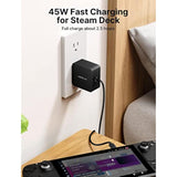 45W Usb C Charger For Steam Deck/Oled, 5Ft Cable Type C Pd 3.0 45 Watt Fast Charging Compatible With Nintendo Switch 2, Switch/Oled, Macbook, Samsung S25 S24 S23 S22, Iphone 16/15, Ipad, Pixel