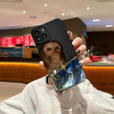For Iphone12 13 14 15 16Pro Max Monkey Drinking Water Phone Case Silicone Tpu (Black, Ip 13)