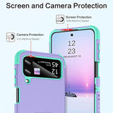 For Samsung Galaxy Z Flip 4 Case, Z Flip 4 5G Case, Heavy Duty 2 In 1 Full Body Rugged Shockproof Protection Cover With Ring Girls Women Boy Men Covers, Purple/Mint