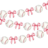 2 Pcs Pink Bow And Baseball Banner Baseball Paper Garland Baseball Party Decorations Sports Theme Hanging Decorations Paper Garland For Baby Shower/Birthday Party Wall Decorations Photo Props