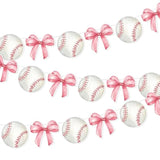 2 Pcs Pink Bow And Baseball Banner Baseball Paper Garland Baseball Party Decorations Sports Theme Hanging Decorations Paper Garland For Baby Shower/Birthday Party Wall Decorations Photo Props