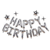 Silver Happy Birthday Banner Balloon Aluminum Foil 16 Inch Letter,10 Inch Five Pointed Star Four Pointed Star Suitable For Kids, Men, Women, Boys And Girls Party Decoration Supplies