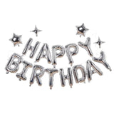 Silver Happy Birthday Banner Balloon Aluminum Foil 16 Inch Letter,10 Inch Five Pointed Star Four Pointed Star Suitable For Kids, Men, Women, Boys And Girls Party Decoration Supplies