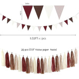 Brown Burgundy Gold Party Decorations 30PCS Rustic Boho Tissue Pom-Poms Tassel Garland Banner