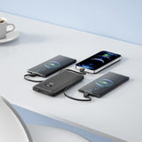 10000mAh Portable Charger with Built-in Cables and AC Wall Plug, USB C Fast Charging Power Bank with 3 Cords,5 Output External Battery Pack Compatible with iPhone,Tablet and All Smart Phones Black