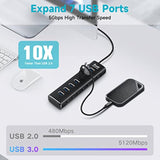 Powered Usb Hub 3.0 Aluminum 10 Port Usb 3.0 Data Hub Splitter With 12V/3A 36W