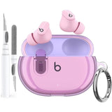 Beats Studio Buds Clear Case with Lock, Soft Transparent TPU Protective Cover Skin with Cleaner Kit & Keychain for Women and Men, Purple
