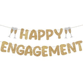 Pre Strung Happy Engagement Banner Glitter Engagement Party Decorations For Congratulations Engaged Wedding Shower Signs Decor(Champagne Gold)