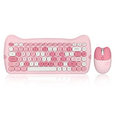 Perixx PERIDUO-715 Wireless Mini Keyboard and Mouse Set - Cute Cat-Like Design - Pink Candy Colors - Type-C Adapter - US English