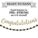 Pre-Strung Congratulations Banner - No Diy - Gold Glitter Congratulation Banner - Pre-Strung Garland On 6 Ft Strand - Graduation, Wedding, Retirement Party Decorations & Decor. Did We Mention No Diy