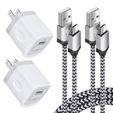 Usb Wall Charger Micro Usb Cable,4Kit Charging Block Usb Charger Cube Plug With Android Micro Cord Cable Compatible Samsung Galaxy S7 Edge A10 A6 M10 J7 J8 S6 S5 Note 5 4, Lg, Htc, Moto, Android Phone