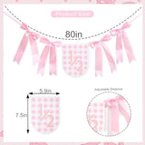 Pink Ribbon Bow 1/2 Birthday Banner - Sweet 6 Months Birthday Party Decorations,Pink White Gingham Bow Bohemian Garland,Half Way To One Cake Smash,Scalloped Banner Photo Props