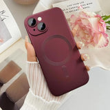 Magnetic Case For 13 Phone Case For Women/Men, Matte Luxury Soft Metallic Luster Design With Camera Lens Protector, Compatible With Magsafe Case For 13 6.1"-Wine Red