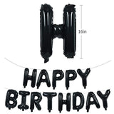 Black Happy Birthday Balloons Banner 16" Mylar Foil Letters Reusable Party Decor