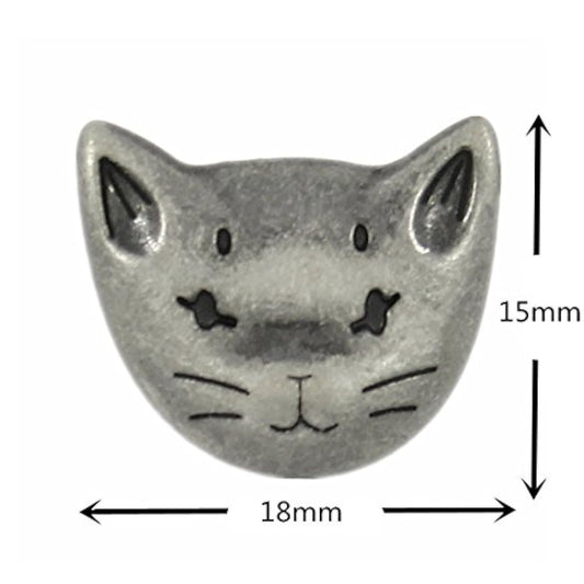 12 Pieces Cute Cat Metal Shank Buttons 18Mm (Gray Silver)