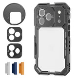 Phone Cage Compatible with iPhone 17 Pro, Quick Release Video Rig Stabilizer Accessories with 67mm Filter Ring, 17mm Lens Backplate, T Mount Adapter,
