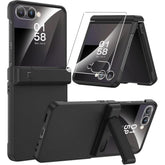 Miimall for Samsung Galaxy Z Flip 7 Case with Screen Protector & Kickstand & Hinge Protection, Heavy Duty Matte Hard Ultra Slim Thin Protective Phone Full Body Cover for Z Flip7 5G Stand Case Black
