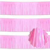 3 Pack 10 Ft Macaron Pink Foil Fringe Garland Metallic Streamers Tinsel Banner Wall Hanging Garland Backdrop For Parade Floats, Halloween, Christmas, Thanksgiving, New Year Party Decorations