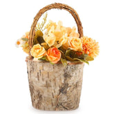 1 Pc Flower Girl Basket Retro Wooden Bark Style Small Baskets With Handles For Wedding Floral Decoration Wedding Flowers Candy Storage And Home Decoration