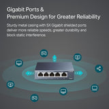 Tl-Sg105, 5 Port Gigabit Unmanaged Ethernet Switch, Network Hub, Ethernet Splitter, Plug & Play, Fanless Metal Design, Shielded Ports, Traffic Optimization