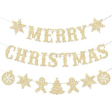 Pre-Strung Gold Glitter "Merry Christmas" Banner No-DIY Holiday Party Garland