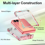 For Samsung Galaxy Z Flip 7 Case,Built In Front Screen Protector,Gold Glitter Marble Pattern Hard Pc Slim Shockproof Full Body Drop Protective Case For Galaxy Z Flip 7 5G (2025), Rose Gold