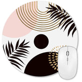 Boho Mid Century Round Mouse Pad, Abstract Computer Small Cute Mouse Pads, Black And White Arch Sun Mousepad For Men Laptop Office Desktop, Modern Minimalistic Leaves, 7.9 X 7.9 Inch